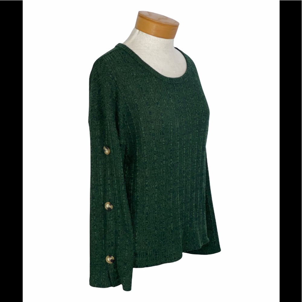 New Directions M Green/Navy Button Sleeve Hacci